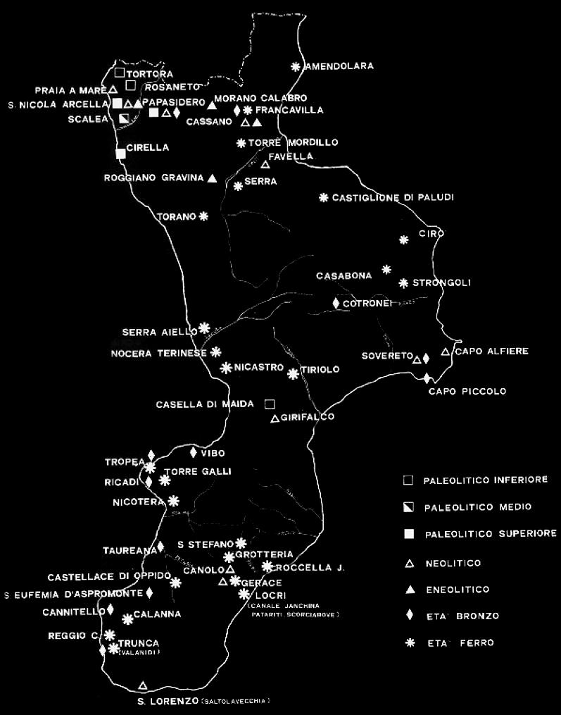 Mappa dei Siti preistorici della Calabria